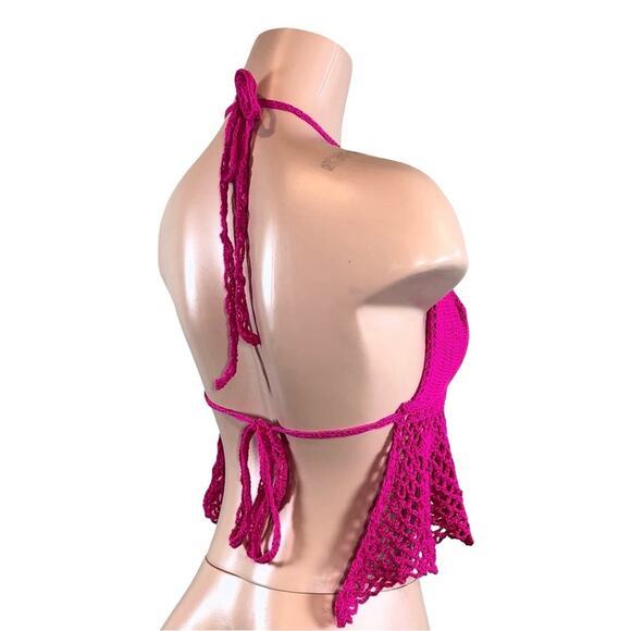 Crochet Halter Top in Vibrant Pink - Picture 6 of 11